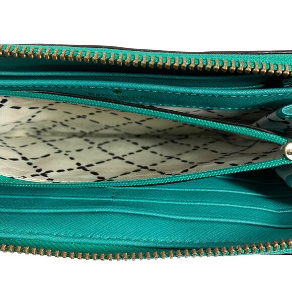 Kate Spade New York Teal Leather Zip-Around Wallet Gold Logo Hardware Womens - Picture 11 of 13